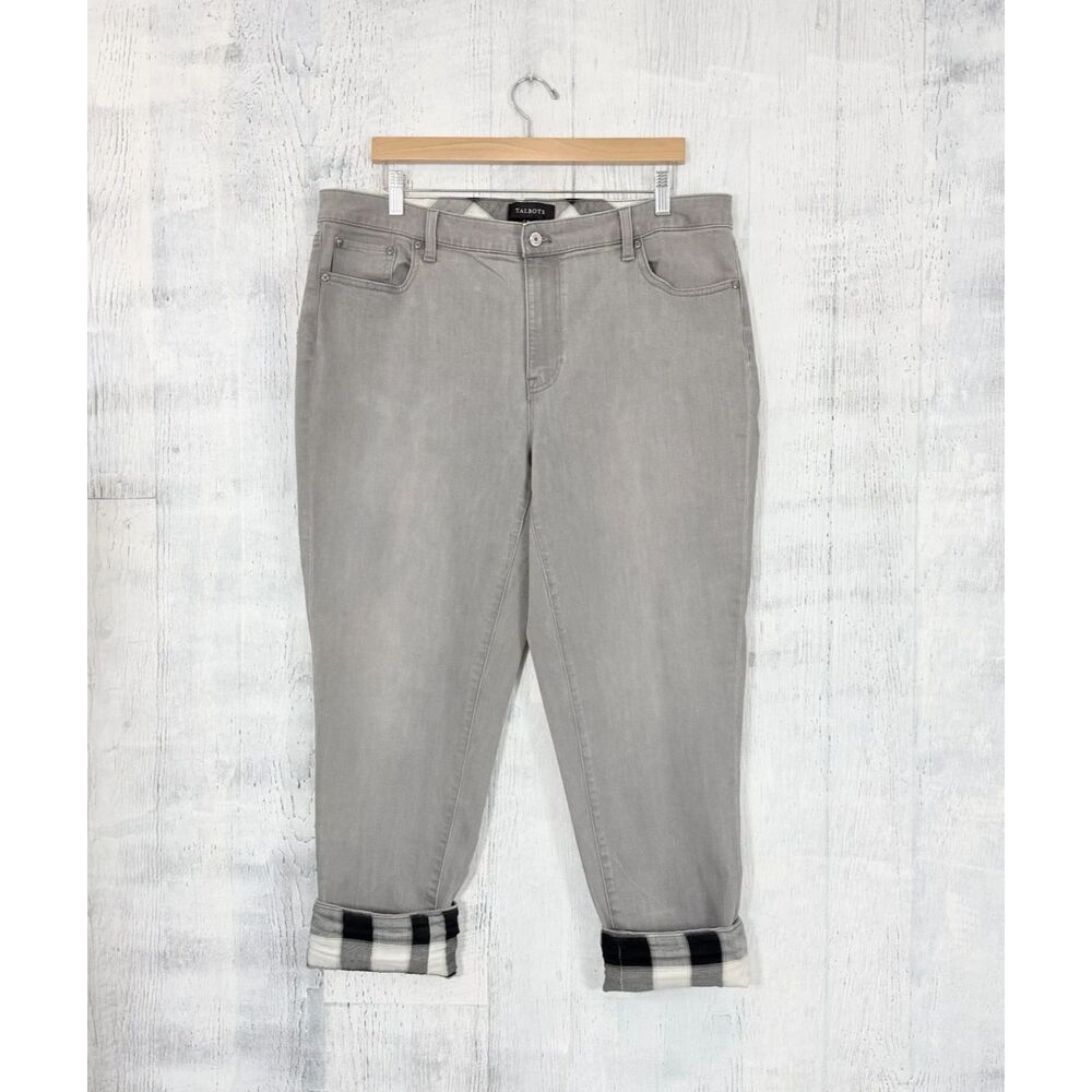 Talbots Womens Plus Size 16W Gray High-Rise Tapered Plaid Cuffed Cropped Jeans